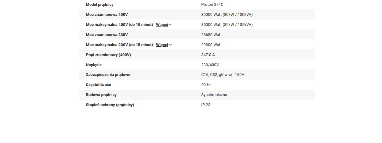 Agregat Proton Deutz 80kW 100kVA 80D SZR Dane_techniczne