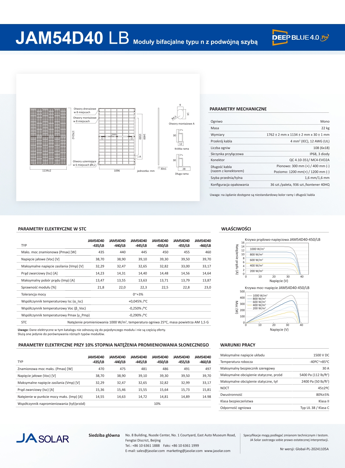 Panel fotowoltaiczny JA Solar JAM54D40 455LB (BFR) (BiFacial) 0002