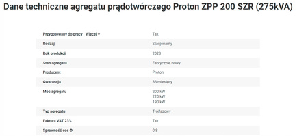 Agregat Proton Cummins 200kW ZPP 200C SZR 250kVA