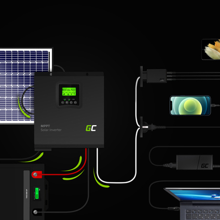 Inwerter solarny falownik Off Grid z ładowarką solarną MPPT 24VDC 230VAC 2000VA/2000W Green Cell