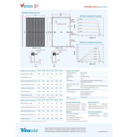 Panel fotowoltaiczny Trina 455W Vertex S+ TSM-455 (podwójne szkło)