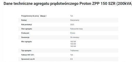 Agregat Proton 150kW ZPP 150C SZR Cummins