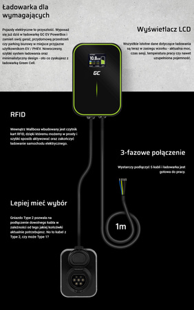 Ładowarka z gniazdem Type 2 Wallbox EV PowerBox 22kW Green Cell